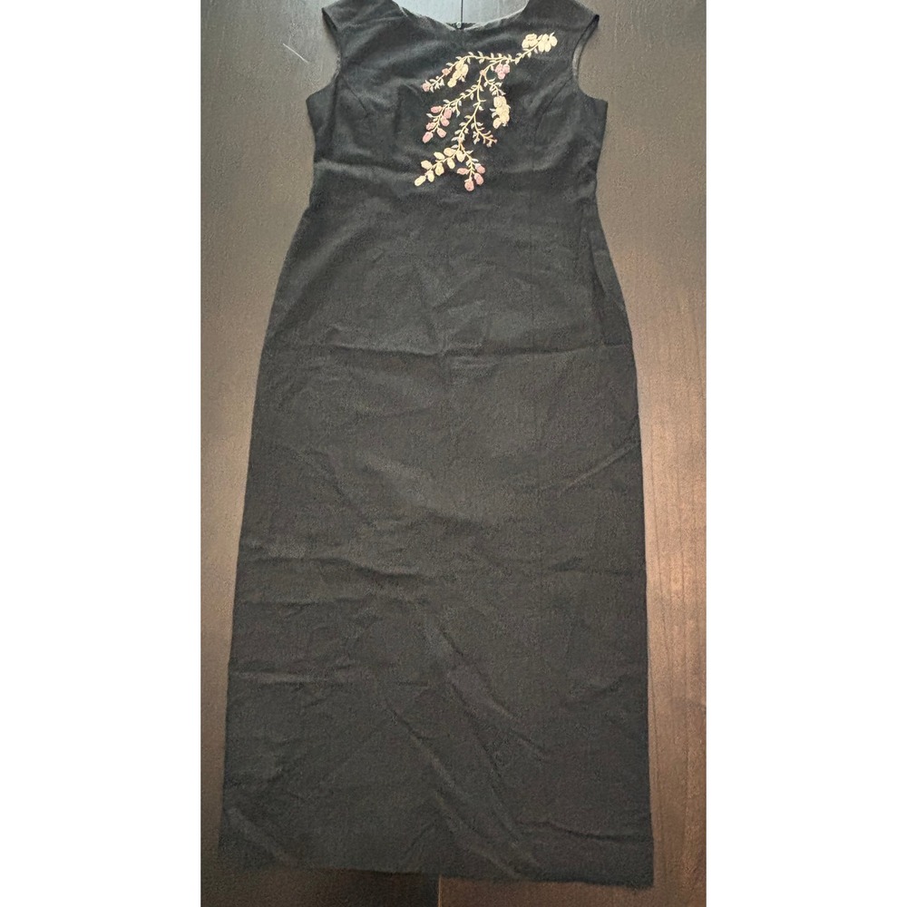 Positive Attitude Linen Blend Embroidered Floral Midi Sheath Size 12 4205